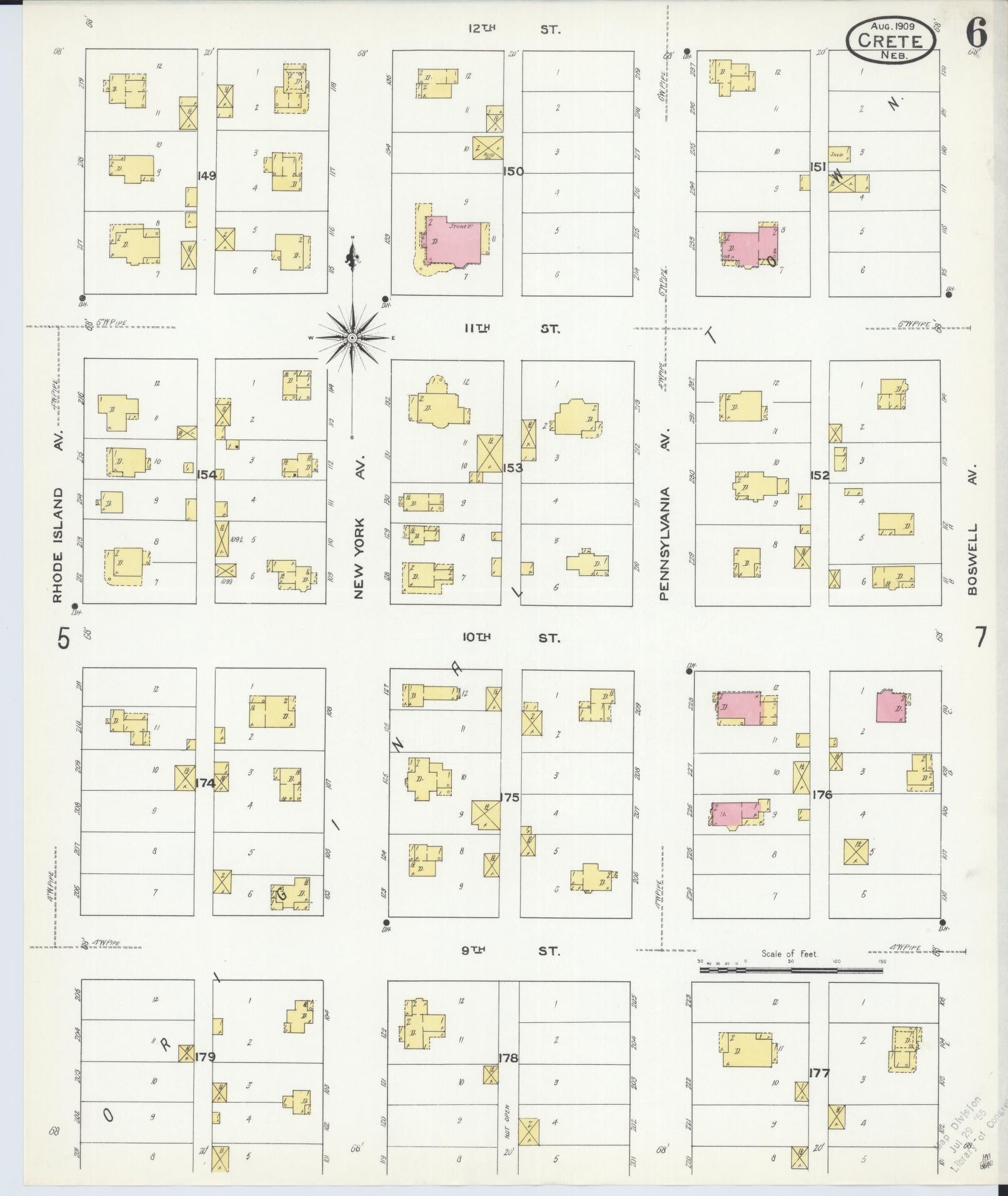 Sanborn Fire Insurance Map from Crete, Saline County, Nebraska (1909), Sheet #0006 - Complete Map Set gallery image, historic Sanborn map, vintage wall art, Nebraska Nebraska