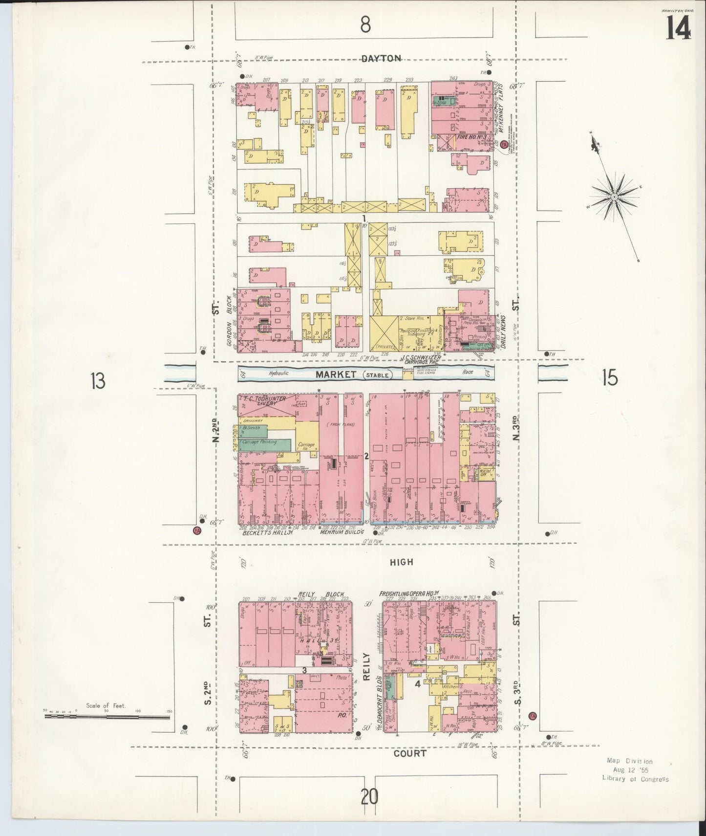 Sanborn Fire Insurance Map from Hamilton, Butler County, Ohio (1899), Sheet #0014 - Historic Sanborn Fire Insurance Map Print, vintage old map wall art, antique decor, genealogy gift, Ohio Ohio map