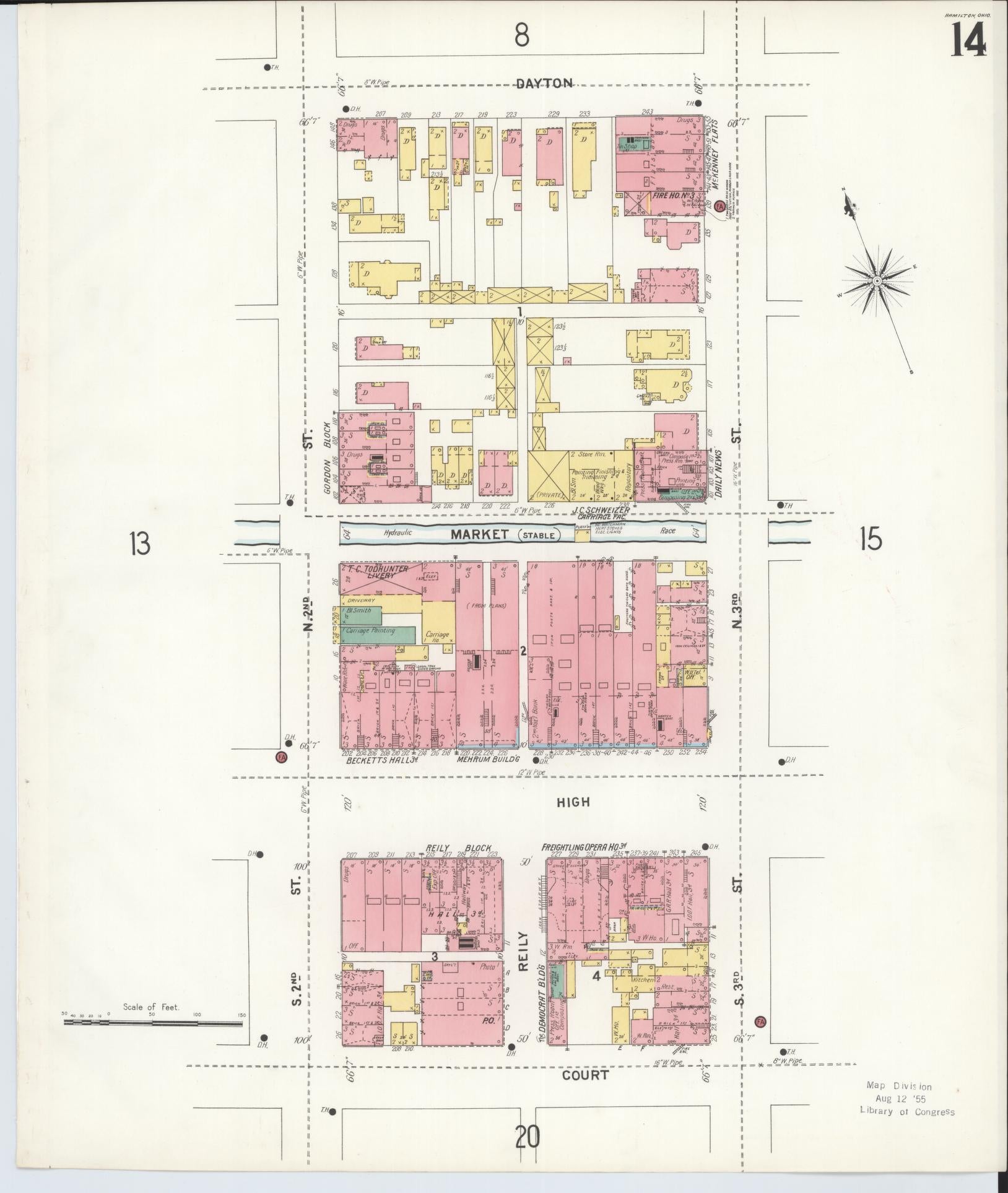 Sanborn Fire Insurance Map from Hamilton, Butler County, Ohio (1899), Sheet #0014 - Historic Sanborn Fire Insurance Map Print, vintage old map wall art, antique decor, genealogy gift, Ohio Ohio map