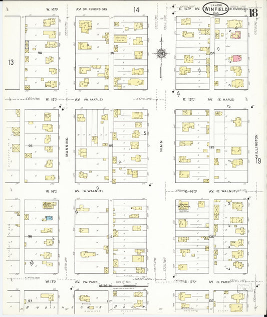 Sanborn Fire Insurance Map from Winfield, Cowley County, Kansas (1918), Sheet #0018 - Historic Sanborn Fire Insurance Map Print, vintage old map wall art, antique decor, genealogy gift, Kansas Kansas map