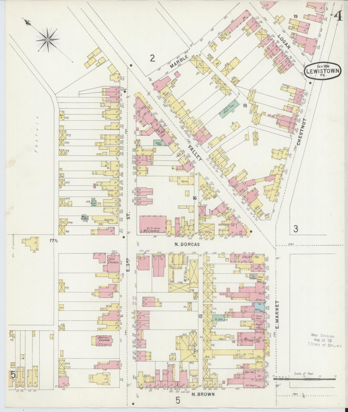 Sanborn Fire Insurance Map from Lewistown, Mifflin County, Pennsylvania (1896), Sheet #0004 - Complete Map Set gallery image, historic Sanborn map, vintage wall art, Pennsylvania Pennsylvania