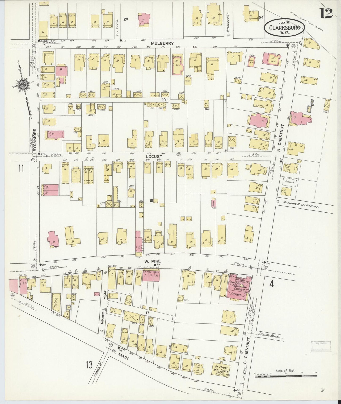 Sanborn Fire Insurance Map from Clarksburg, Harrison County, West Virginia (1911), Sheet #0012 - Complete Map Set gallery image, historic Sanborn map, vintage wall art, West Virginia West Virginia