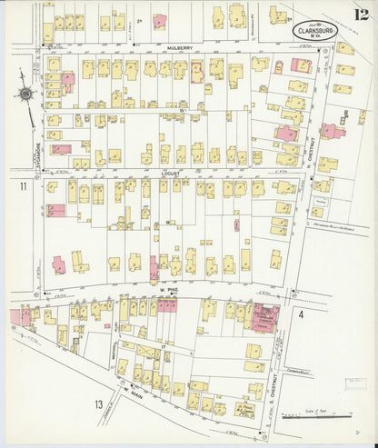 Sanborn Fire Insurance Map from Clarksburg, Harrison County, West Virginia (1911), Sheet #0012 - Complete Map Set gallery image, historic Sanborn map, vintage wall art, West Virginia West Virginia