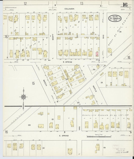 Sanborn Fire Insurance Map from Saint Marys, Auglaize County, Ohio (1914), Sheet #0016 - Historic Sanborn Fire Insurance Map Print, vintage old map wall art, antique decor, genealogy gift, Ohio Ohio map