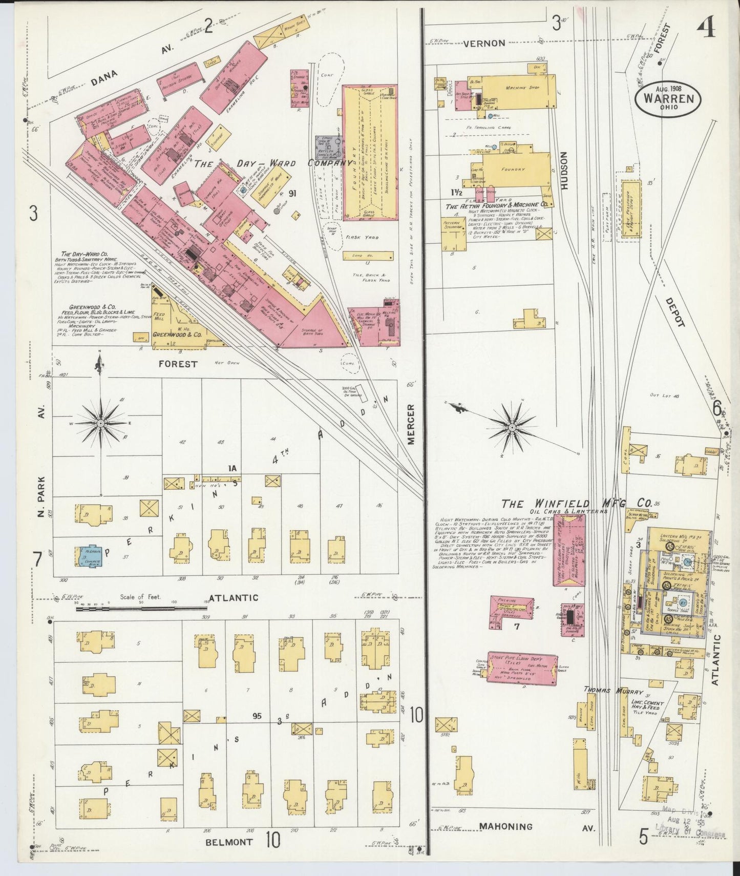 Sanborn Fire Insurance Map from Warren, Trumbull County, Ohio (1908), Sheet #0004 - Complete Map Set gallery image, historic Sanborn map, vintage wall art, Ohio Ohio