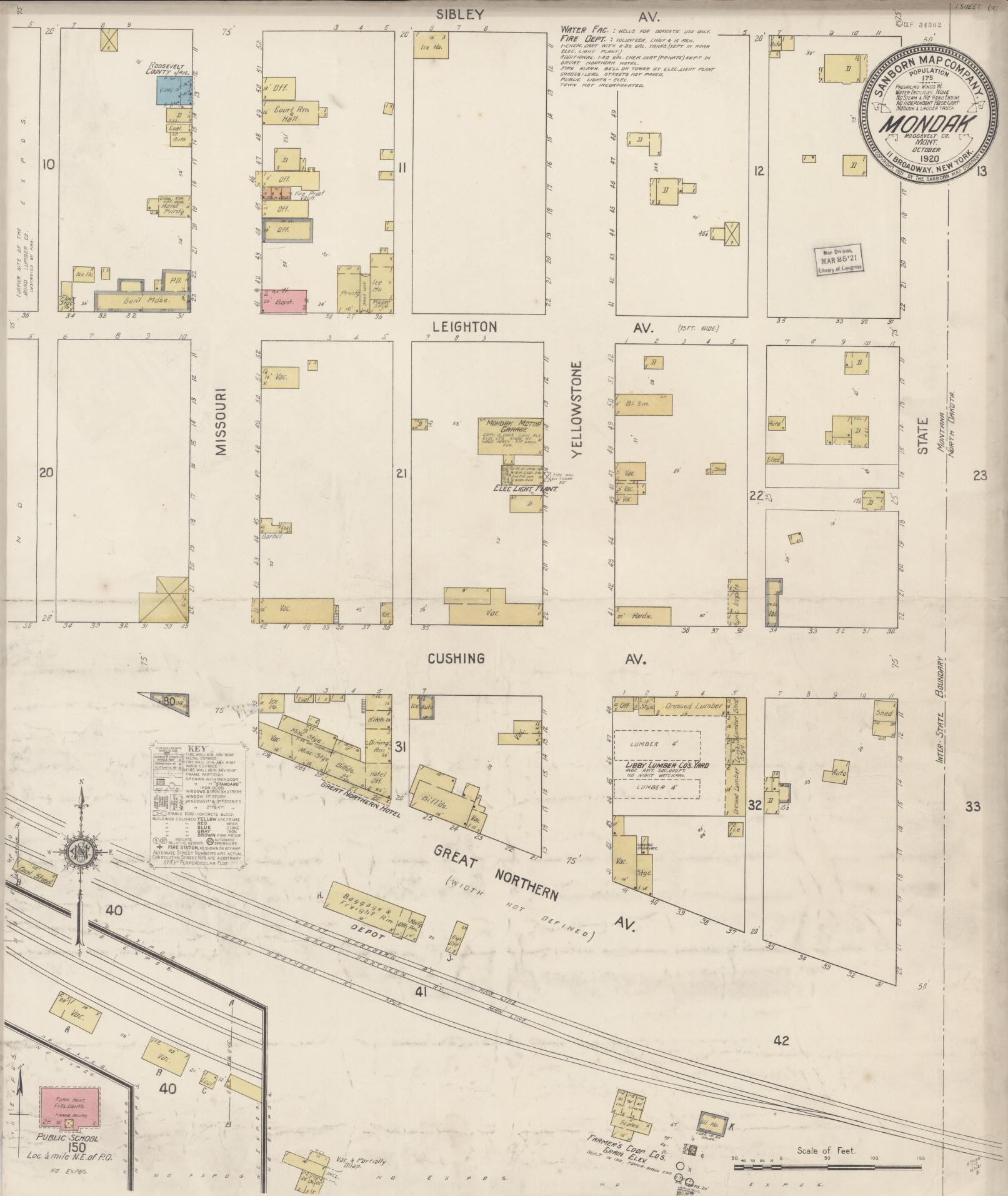 Sanborn Fire Insurance Map from Mondak, Valley County, Montana (1920), Sheet #0001 - Historic Sanborn Fire Insurance Map Print, vintage old map wall art, antique decor, genealogy gift, Montana Montana map