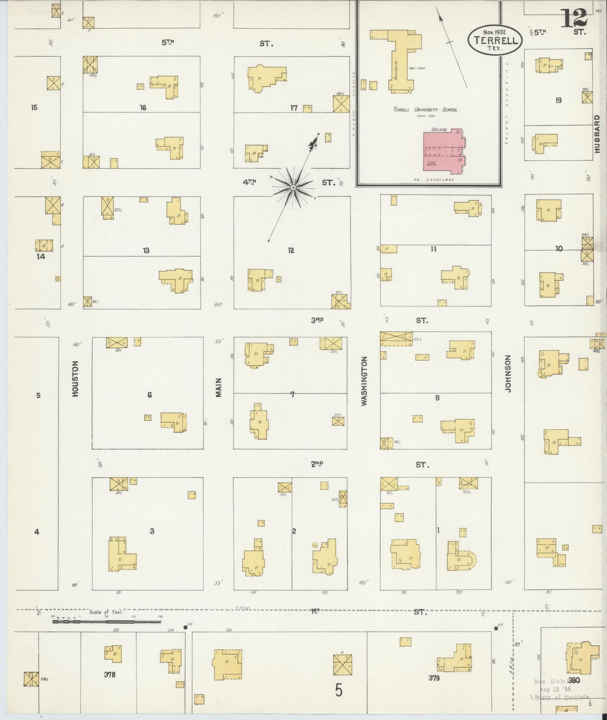 Sanborn Fire Insurance Map from Terrell, Kaufman County, Texas (1902), Sheet #0012 - Complete Map Set gallery image, historic Sanborn map, vintage wall art, Texas Texas