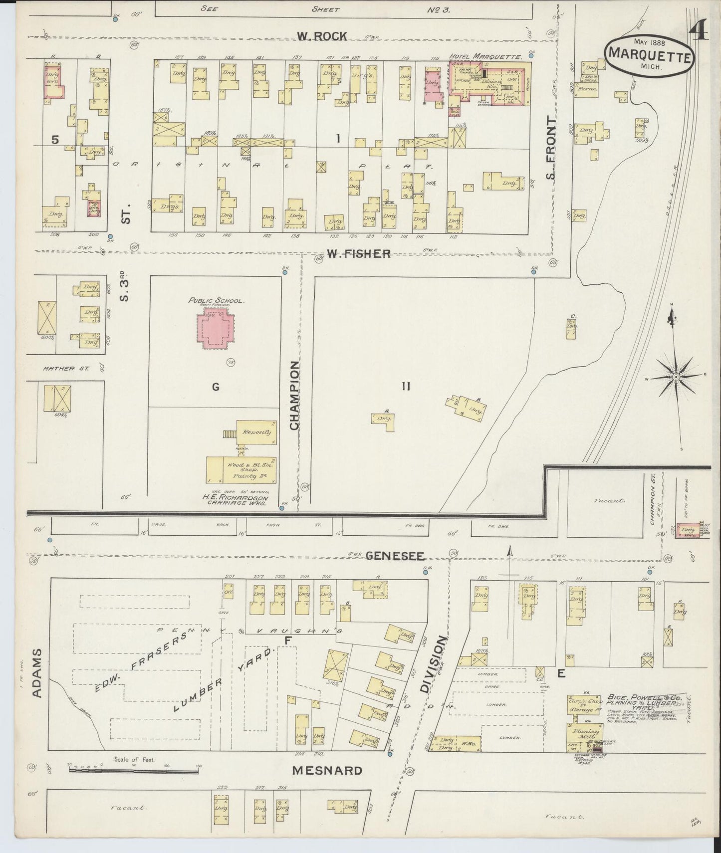 Sanborn Fire Insurance Map from Marquette, Marquette County, Michigan (1888), Sheet #0004 - Complete Map Set gallery image, historic Sanborn map, vintage wall art, Michigan Michigan