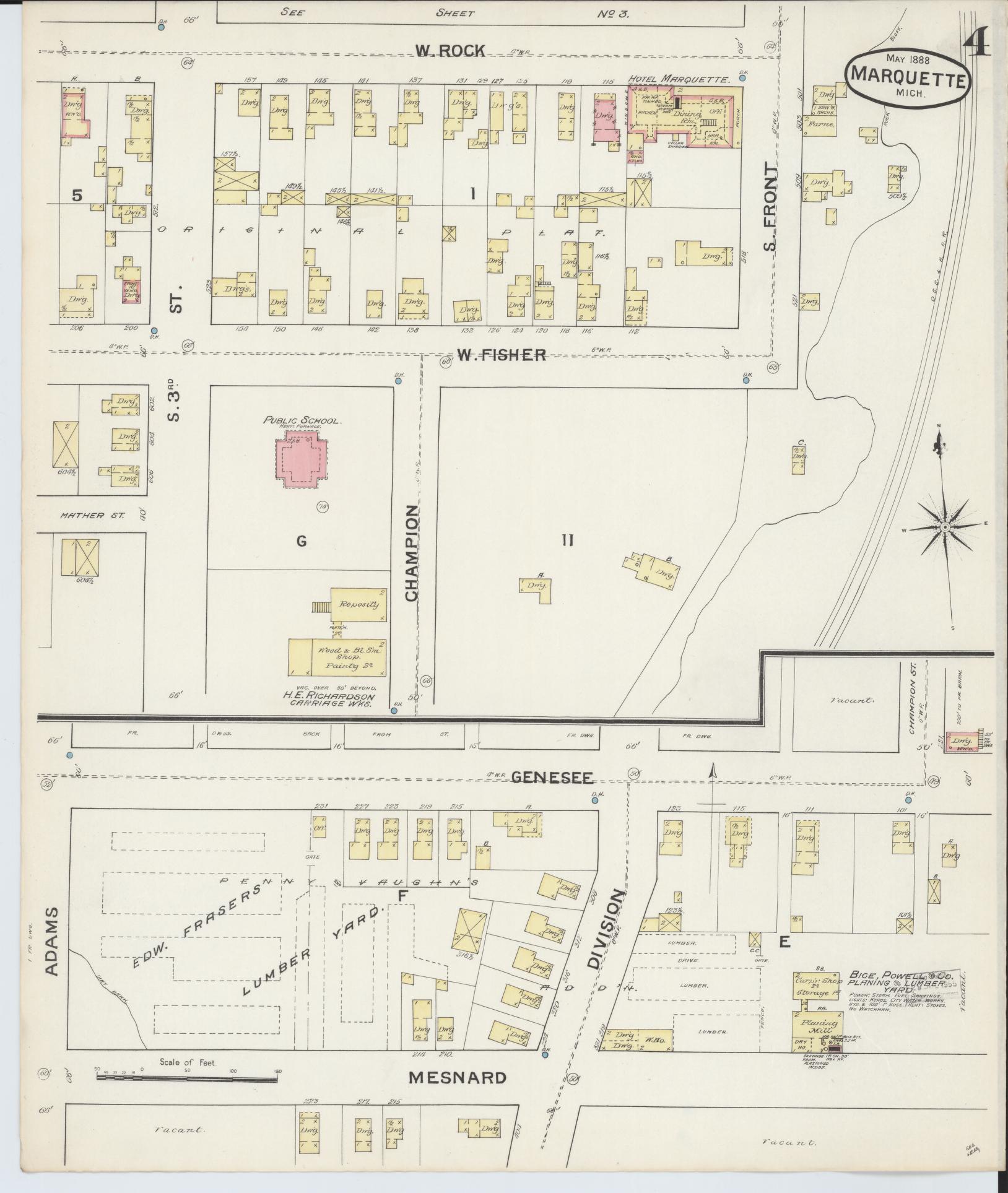 Sanborn Fire Insurance Map from Marquette, Marquette County, Michigan (1888), Sheet #0004 - Complete Map Set gallery image, historic Sanborn map, vintage wall art, Michigan Michigan