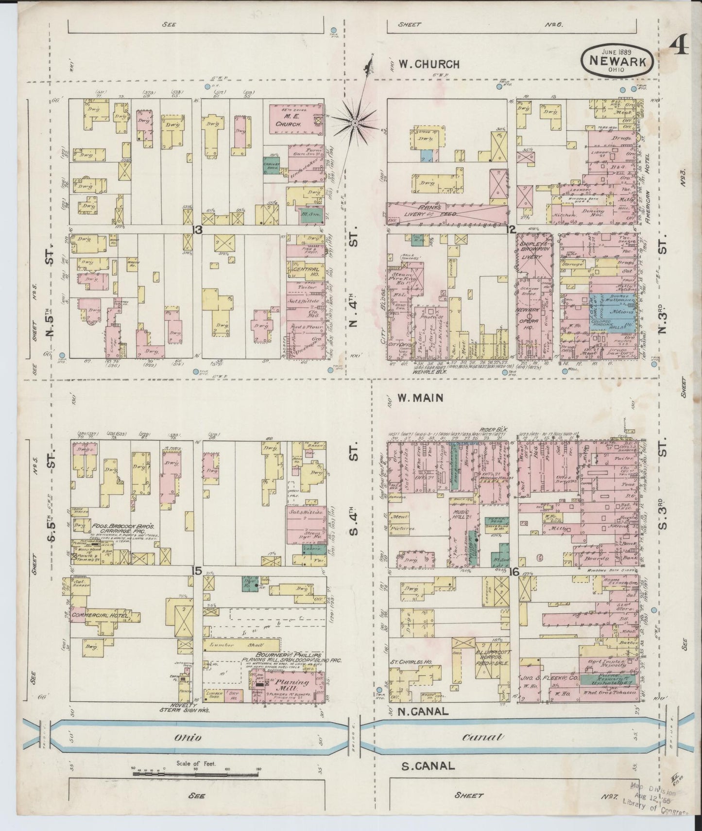 Sanborn Fire Insurance Map from Newark, Licking County, Ohio (1889), Sheet #0004 - Complete Map Set gallery image, historic Sanborn map, vintage wall art, Ohio Ohio