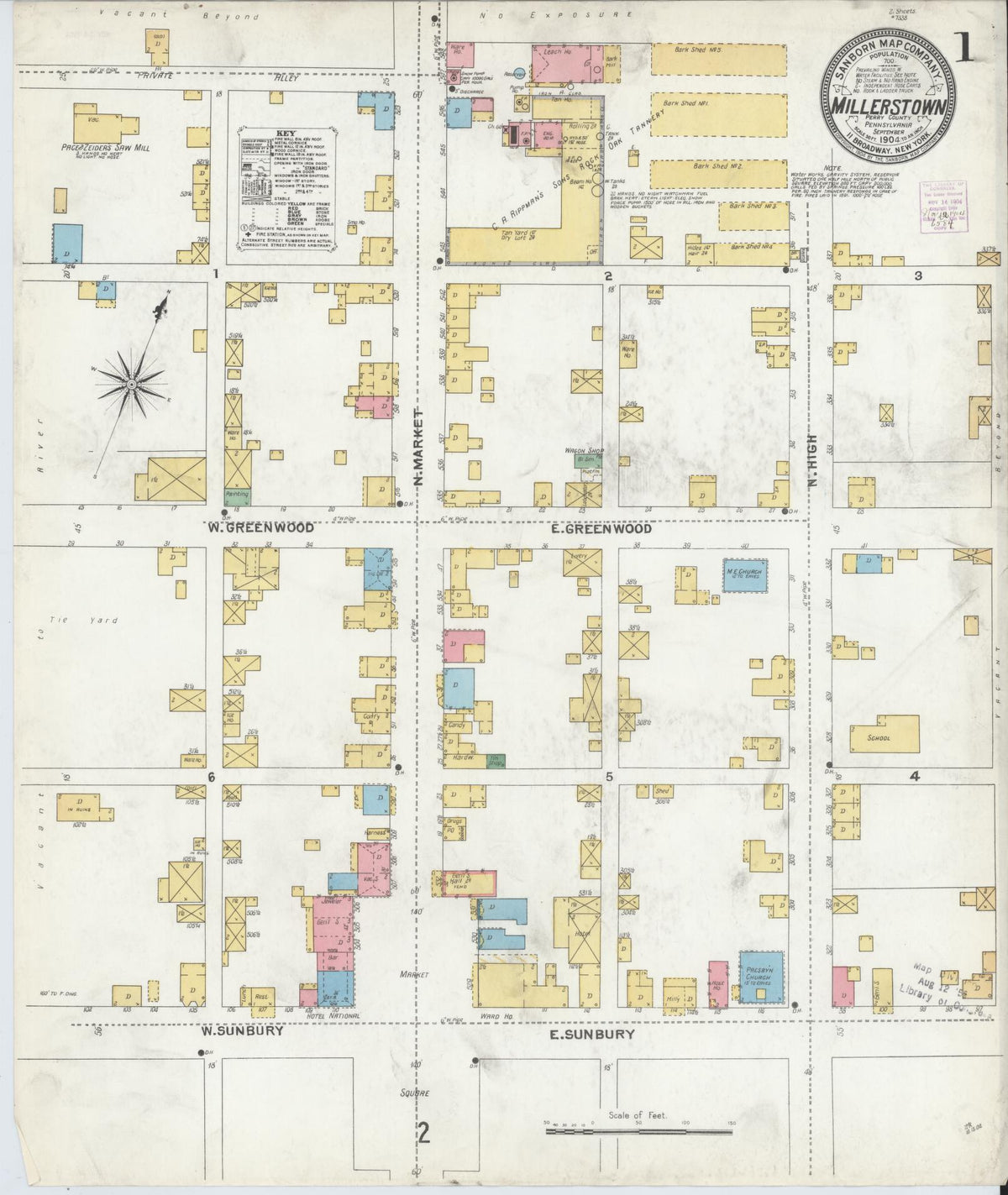 Sanborn Fire Insurance Map from Millerstown, Perry County, Pennsylvania (1904), Sheet #0001 - Historic Sanborn Fire Insurance Map Print, vintage old map wall art, antique decor, genealogy gift, Pennsylvania Pennsylvania map
