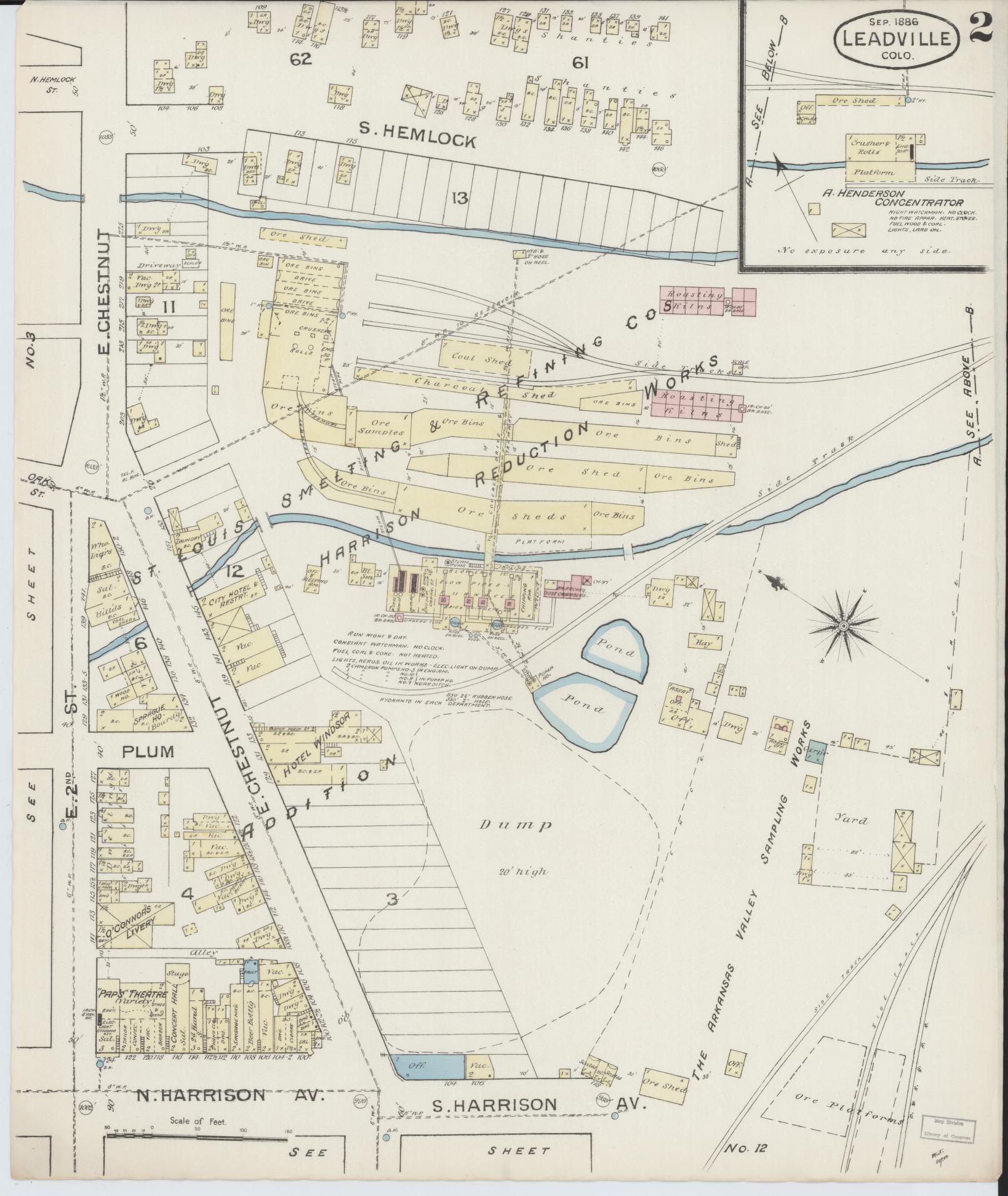 Sanborn Fire Insurance Map from Leadville, Lake County, Colorado (1886), Sheet #0002 - Historic Sanborn Fire Insurance Map Print, vintage old map wall art, antique decor, genealogy gift, Colorado Colorado map