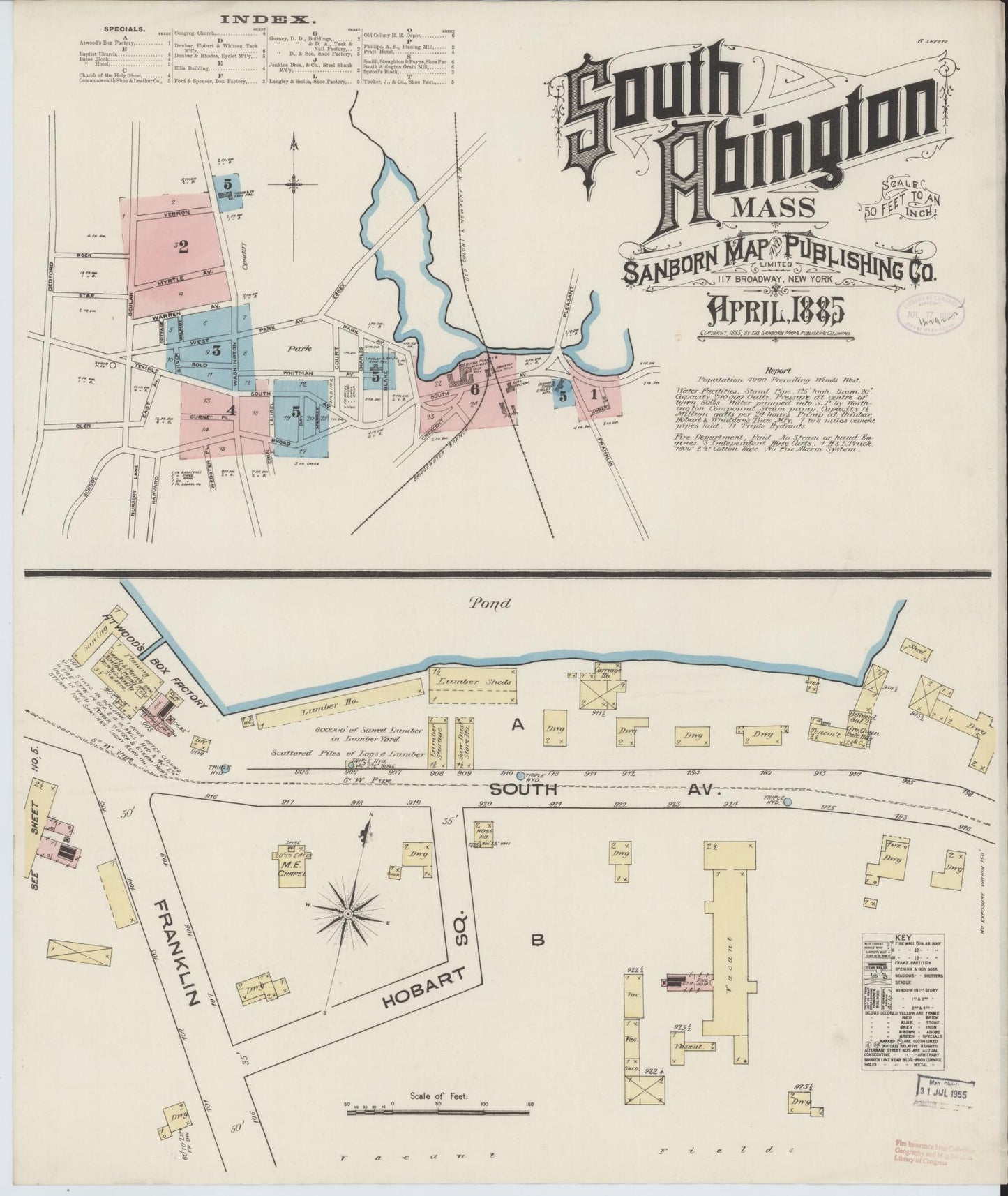 Sanborn Fire Insurance Map from South Abington, Plymouth County, Massachusetts (1885), Sheet #0001 - Historic Sanborn Fire Insurance Map Print, vintage old map wall art, antique decor, genealogy gift, Massachusetts Massachusetts map