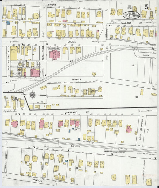 Sanborn Fire Insurance Map from Catlettsburg, Boyd County, Kentucky (1920), Sheet #0005 - Historic Sanborn Fire Insurance Map Print, vintage old map wall art, antique decor, genealogy gift, Kentucky Kentucky map