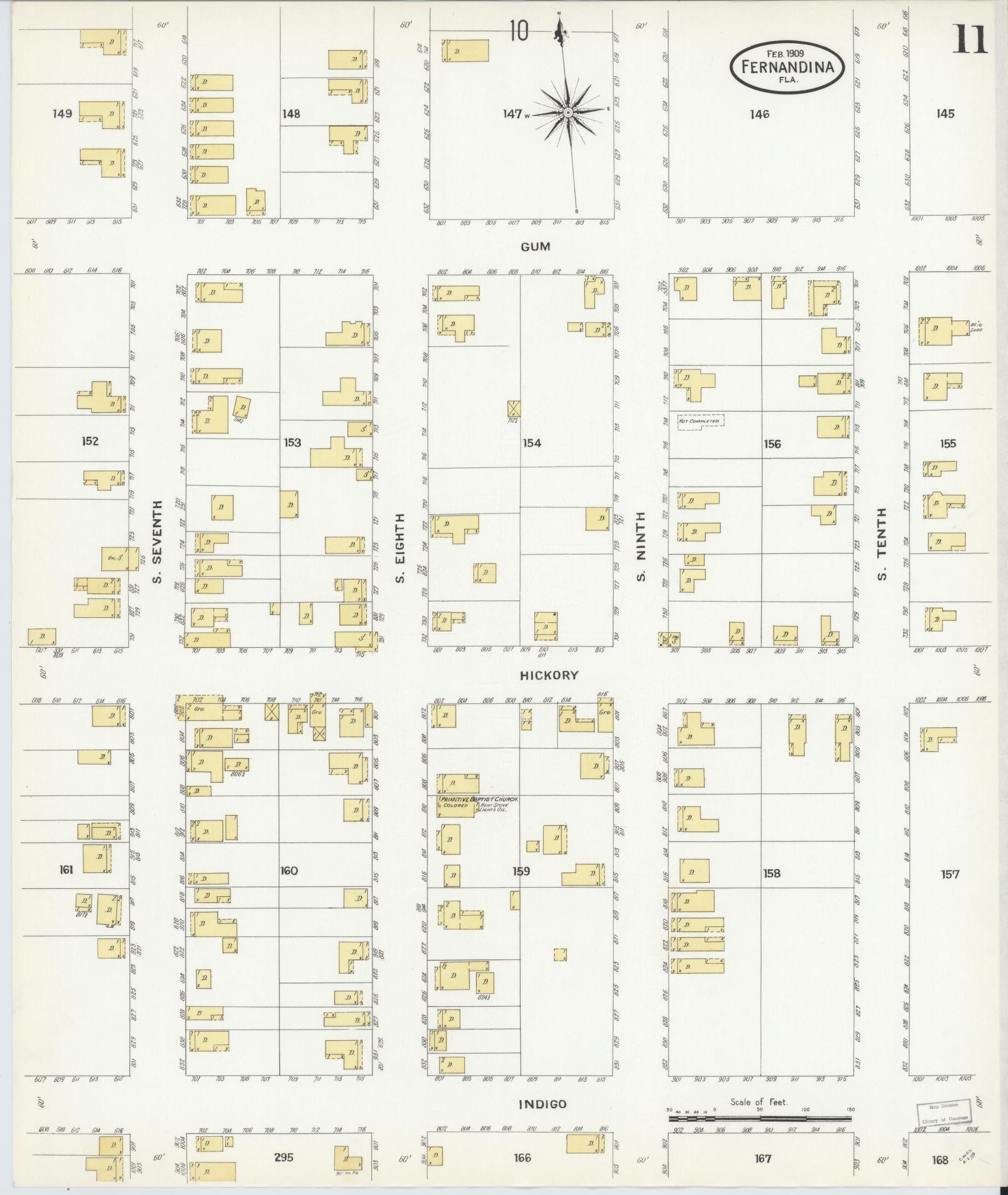 Sanborn Fire Insurance Map from Fernandina, Nassau County, Florida (1909), Sheet #0011 - Historic Sanborn Fire Insurance Map Print, vintage old map wall art, antique decor, genealogy gift, Florida Florida map