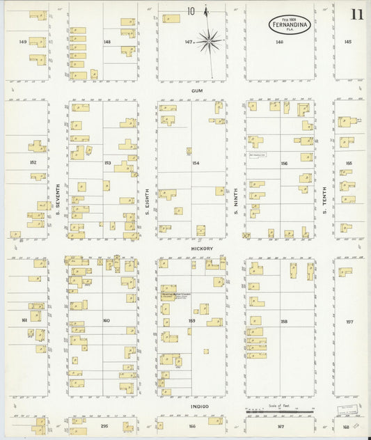 Sanborn Fire Insurance Map from Fernandina, Nassau County, Florida (1909), Sheet #0011 - Historic Sanborn Fire Insurance Map Print, vintage old map wall art, antique decor, genealogy gift, Florida Florida map