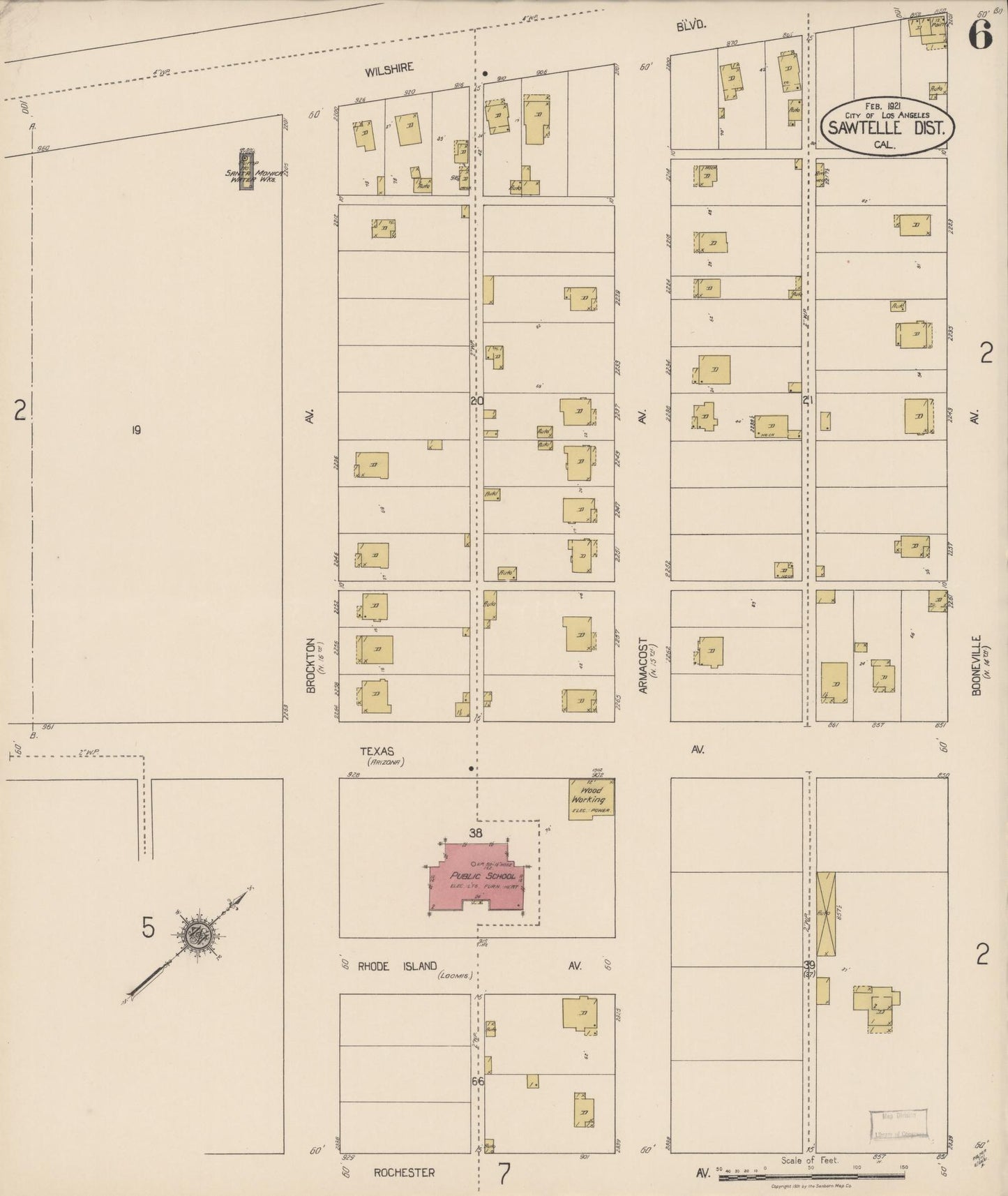 Sanborn Fire Insurance Map from Sawtelle, Los Angeles County, California (1921), Sheet #0006 - Complete Map Set gallery image, historic Sanborn map, vintage wall art, California California