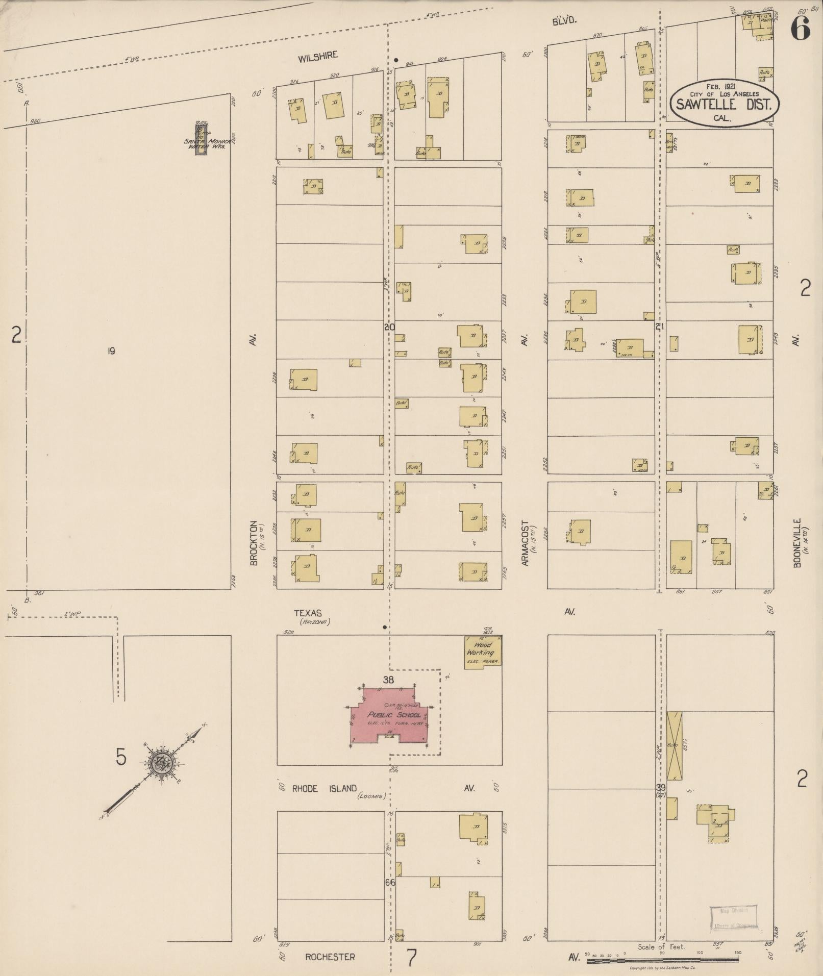 Sanborn Fire Insurance Map from Sawtelle, Los Angeles County, California (1921), Sheet #0006 - Complete Map Set gallery image, historic Sanborn map, vintage wall art, California California