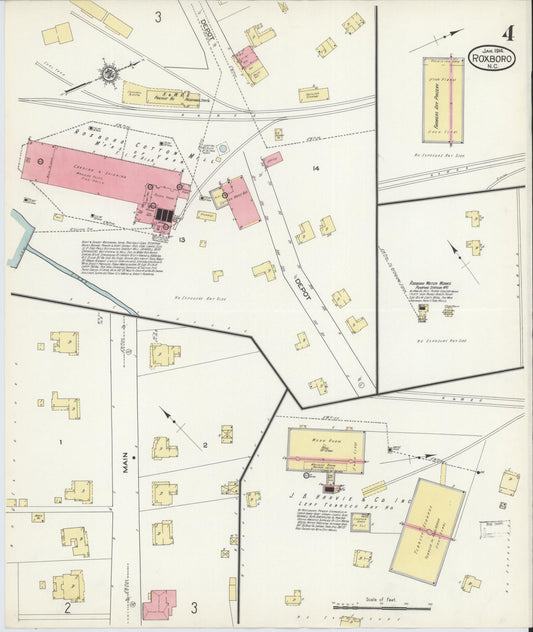 Sanborn Fire Insurance Map from Roxboro, Person County, North Carolina (1914), Sheet #0004 - Historic Sanborn Fire Insurance Map Print, vintage old map wall art, antique decor, genealogy gift, North Carolina North Carolina map