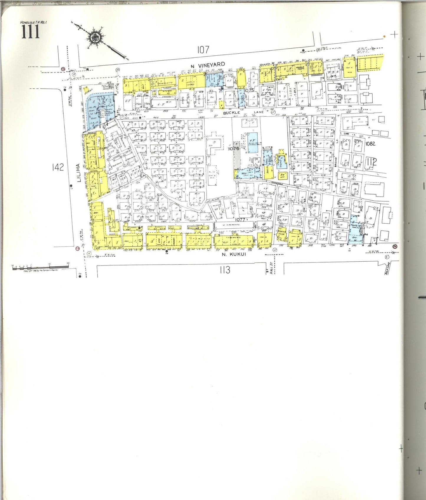 Sanborn Fire Insurance Map from Honolulu, Oahu County, Hawaii (1955), Sheet #0111 - Historic Sanborn Fire Insurance Map Print
