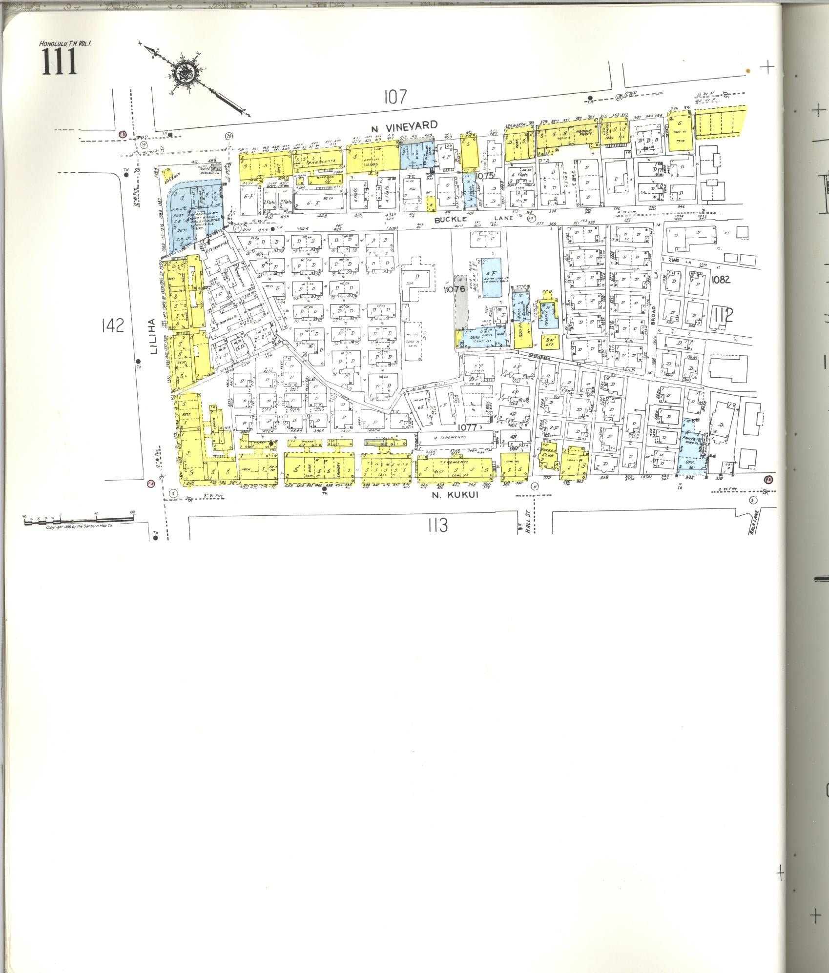 Sanborn Fire Insurance Map from Honolulu, Oahu County, Hawaii (1955), Sheet #0111 - Historic Sanborn Fire Insurance Map Print