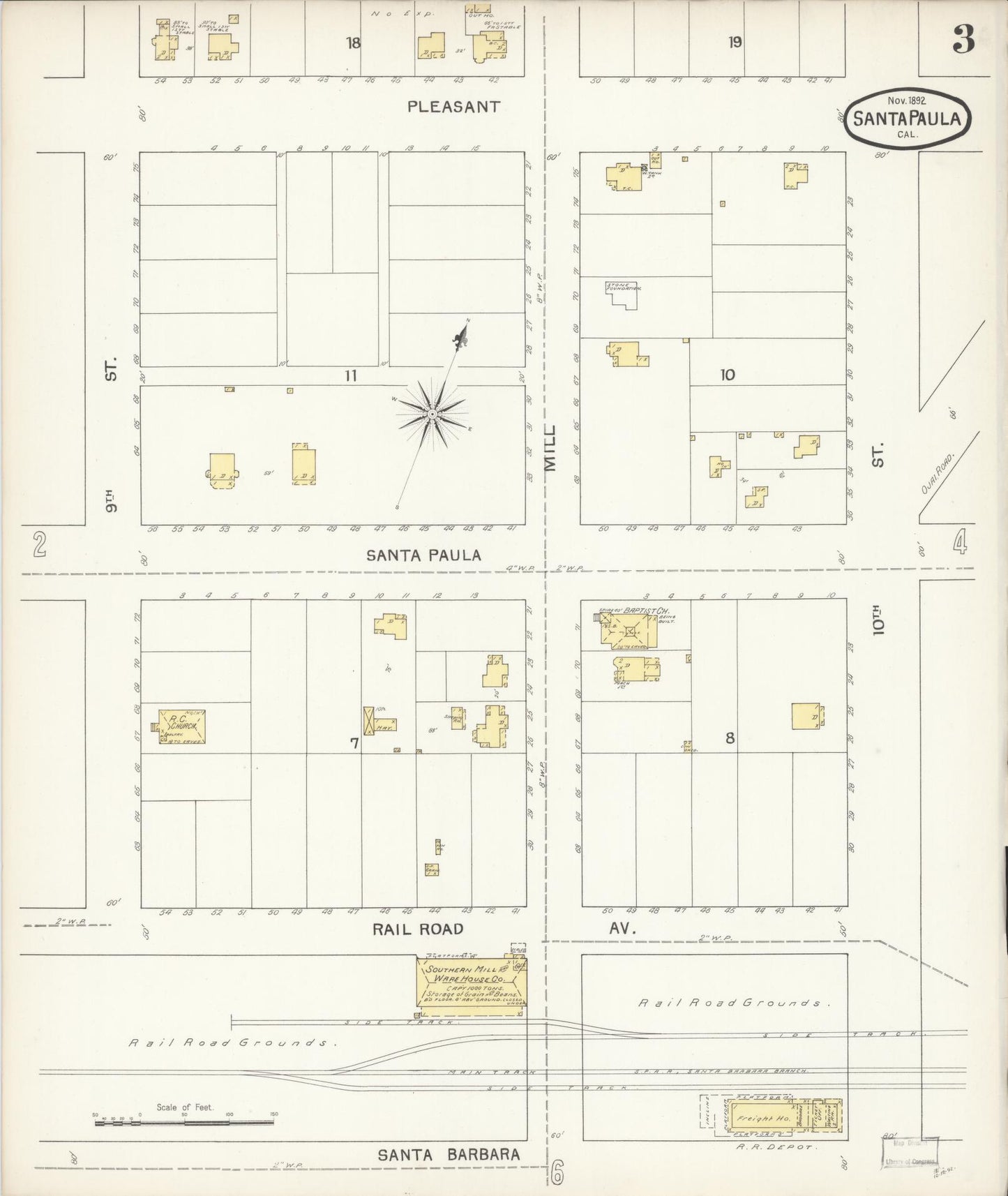 Sanborn Fire Insurance Map from Santa Paula, Ventura County, California (1892), Sheet #0003 - Complete Map Set gallery image, historic Sanborn map, vintage wall art, California California