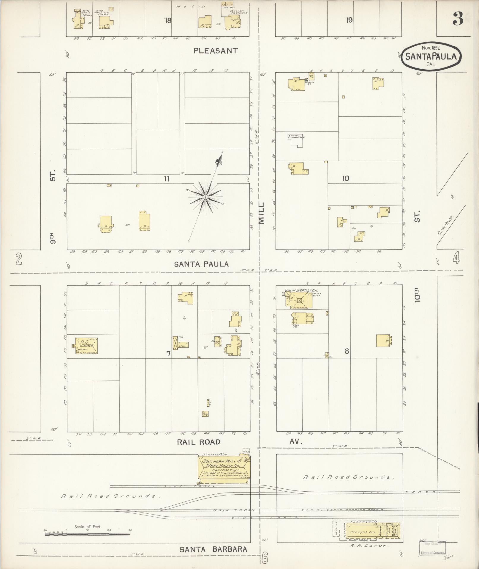 Sanborn Fire Insurance Map from Santa Paula, Ventura County, California (1892), Sheet #0003 - Complete Map Set gallery image, historic Sanborn map, vintage wall art, California California
