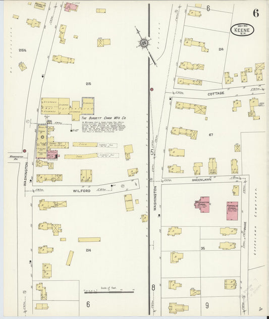 Sanborn Fire Insurance Map from Keene, Cheshire County, New Hampshire (1913), Sheet #0006 - Historic Sanborn Fire Insurance Map Print, vintage old map wall art, antique decor, genealogy gift, New Hampshire New Hampshire map