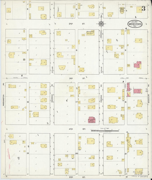 Sanborn Fire Insurance Map from Mercedes, Hidalgo County, Texas (1917), Sheet #0003 - Historic Sanborn Fire Insurance Map Print, vintage old map wall art, antique decor, genealogy gift, Texas Texas map