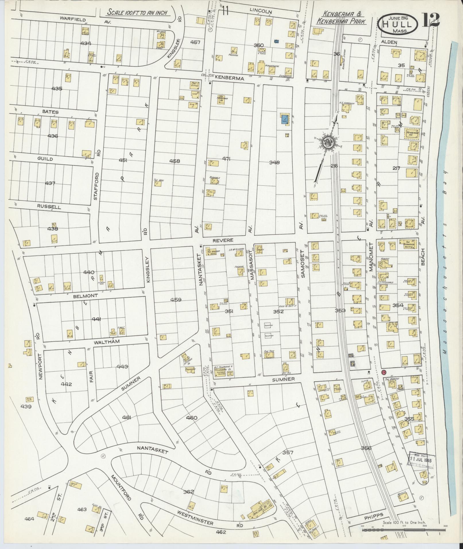 Sanborn Fire Insurance Map from Hull, Plymouth County, Massachusetts (1916), Sheet #0012 - Complete Map Set gallery image, historic Sanborn map, vintage wall art, Massachusetts Massachusetts