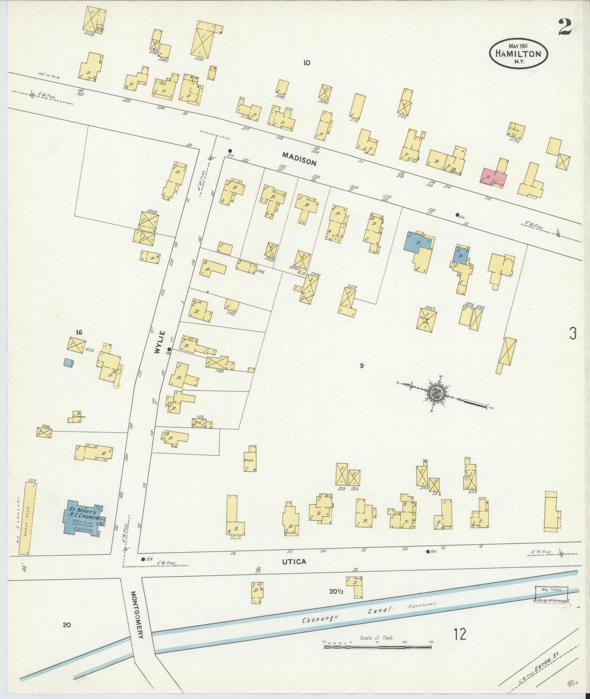 Sanborn Fire Insurance Map from Hamilton, Madison County, New York (1911), Sheet #0002 - Historic Sanborn Fire Insurance Map Print, vintage old map wall art, antique decor, genealogy gift, New York New York map