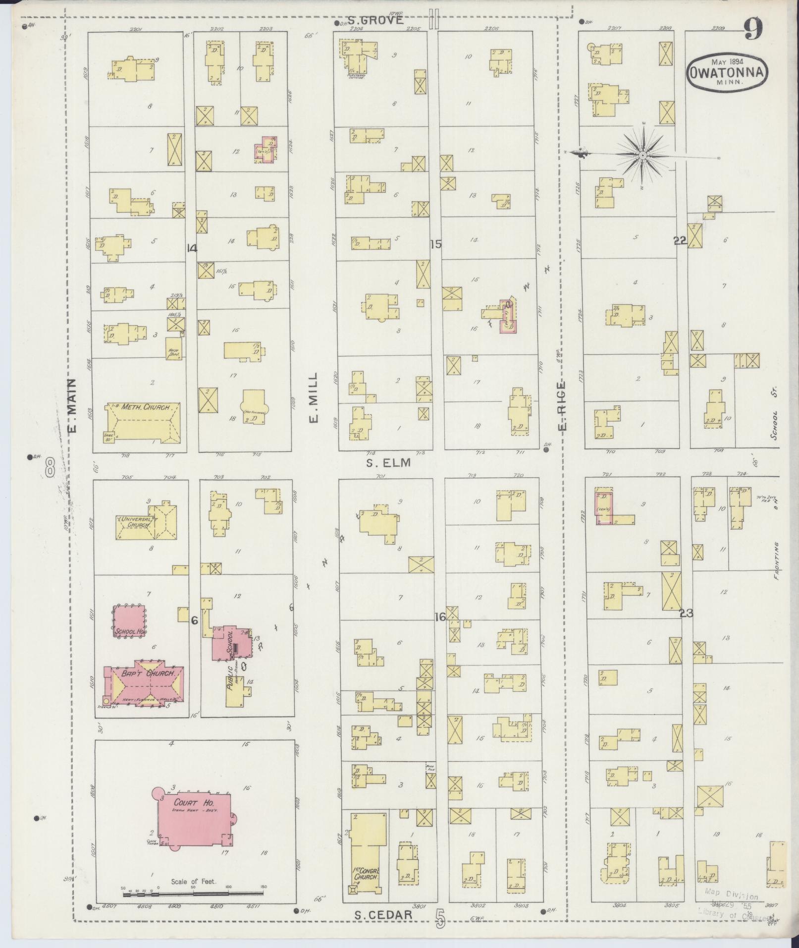 Sanborn Fire Insurance Map from Owatonna, Steele County, Minnesota (1894), Sheet #0009 - Historic Sanborn Fire Insurance Map Print, vintage old map wall art, antique decor, genealogy gift, Minnesota Minnesota map