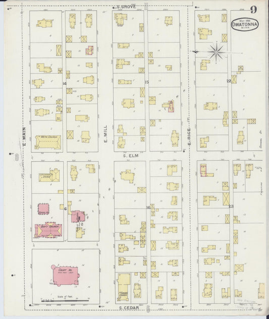Sanborn Fire Insurance Map from Owatonna, Steele County, Minnesota (1894), Sheet #0009 - Historic Sanborn Fire Insurance Map Print, vintage old map wall art, antique decor, genealogy gift, Minnesota Minnesota map