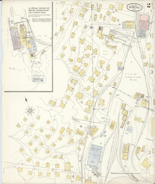 Sanborn Fire Insurance Map from Morenci, Greenlee County, Arizona (1904), Sheet #0002 - Historic Sanborn Fire Insurance Map Print, vintage old map wall art, antique decor, genealogy gift, Arizona Arizona map