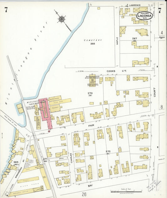 Sanborn Fire Insurance Map from Laconia, Belknap County, New Hampshire (1923), Sheet #0007 - Historic Sanborn Fire Insurance Map Print, vintage old map wall art, antique decor, genealogy gift, New Hampshire New Hampshire map