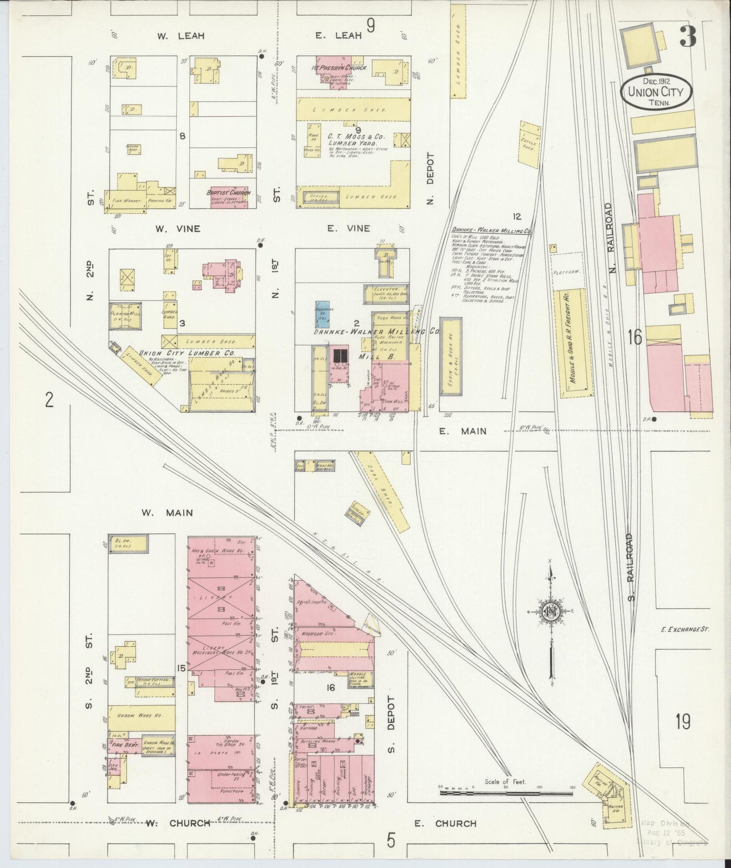 Sanborn Fire Insurance Map from Union City, Obion County, Tennessee (1912), Sheet #0003 - Complete Map Set gallery image, historic Sanborn map, vintage wall art, Tennessee Tennessee