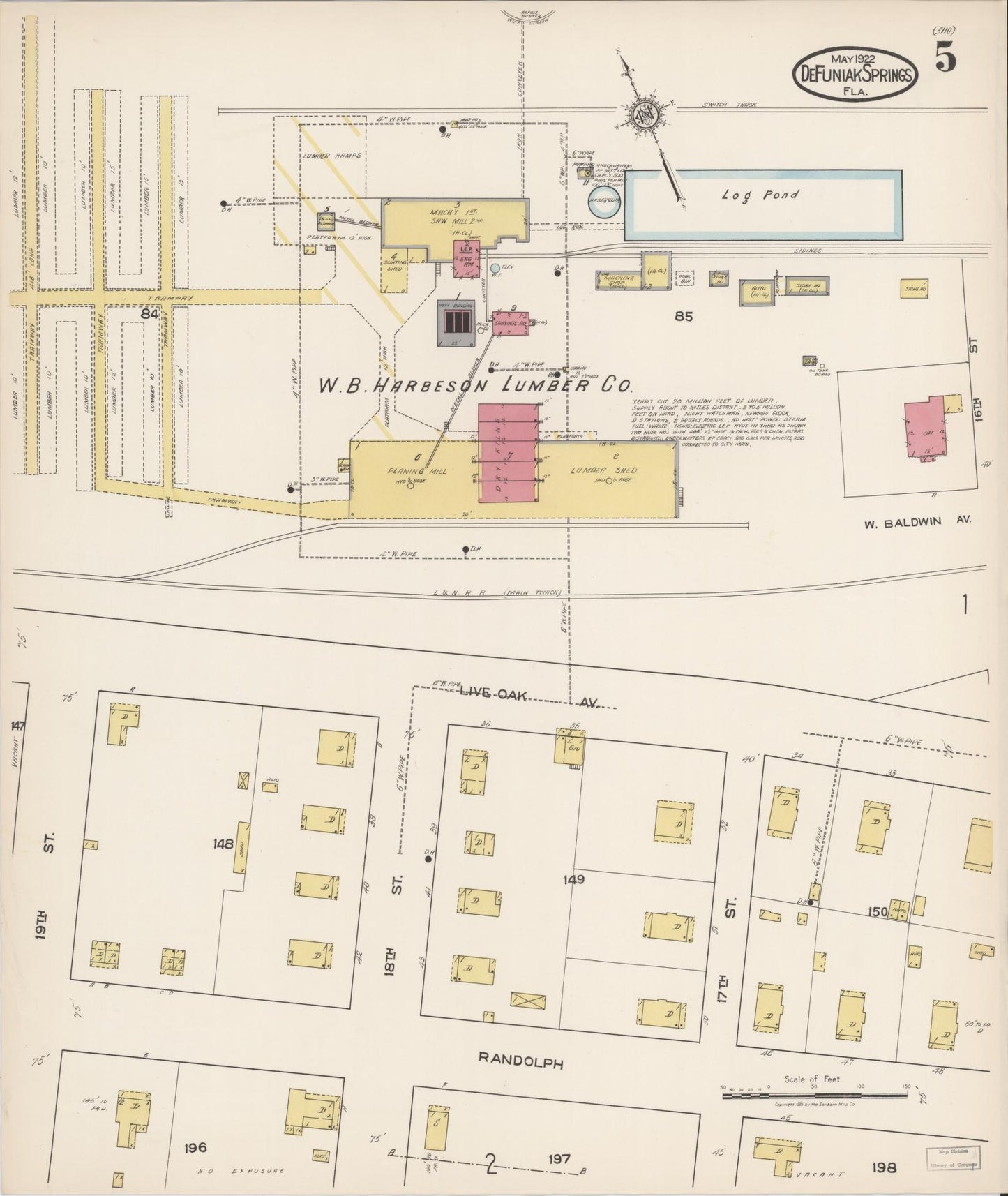 Sanborn Fire Insurance Map from De Funiak Springs, Walton County, Florida (1922), Sheet #0005 - Complete Map Set gallery image, historic Sanborn map, vintage wall art, Florida Florida