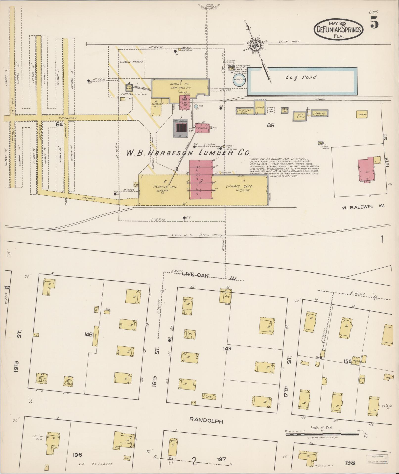 Sanborn Fire Insurance Map from De Funiak Springs, Walton County, Florida (1922), Sheet #0005 - Complete Map Set gallery image, historic Sanborn map, vintage wall art, Florida Florida