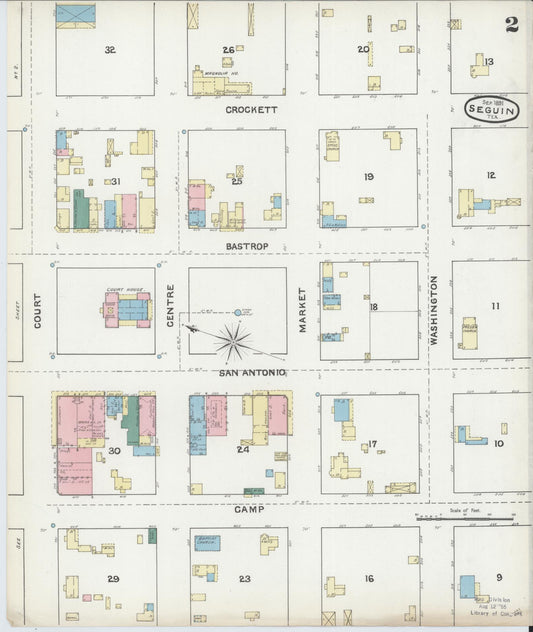 Sanborn Fire Insurance Map from Seguin, Guadalupe County, Texas (1891), Sheet #0002 - Historic Sanborn Fire Insurance Map Print, vintage old map wall art, antique decor, genealogy gift, Texas Texas map
