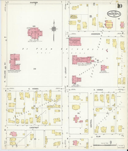 Sanborn Fire Insurance Map from Greencastle, Putnam County, Indiana (1913), Sheet #0010 - Complete Map Set gallery image, historic Sanborn map, vintage wall art, Indiana Indiana