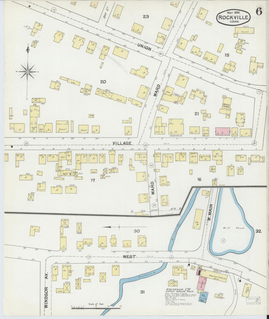 Sanborn Fire Insurance Map from Rockville, Tolland County, Connecticut (1892), Sheet #0006 - Historic Sanborn Fire Insurance Map Print, vintage old map wall art, antique decor, genealogy gift, Connecticut Connecticut map