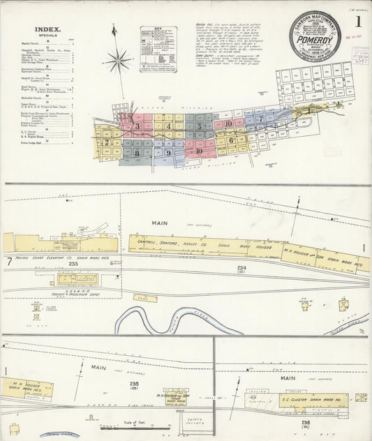 Sanborn Fire Insurance Map from Pomeroy, Garfield County, Washington (1908), Sheet #0001 - Historic Sanborn Fire Insurance Map Print, vintage old map wall art, antique decor, genealogy gift, Washington Washington map