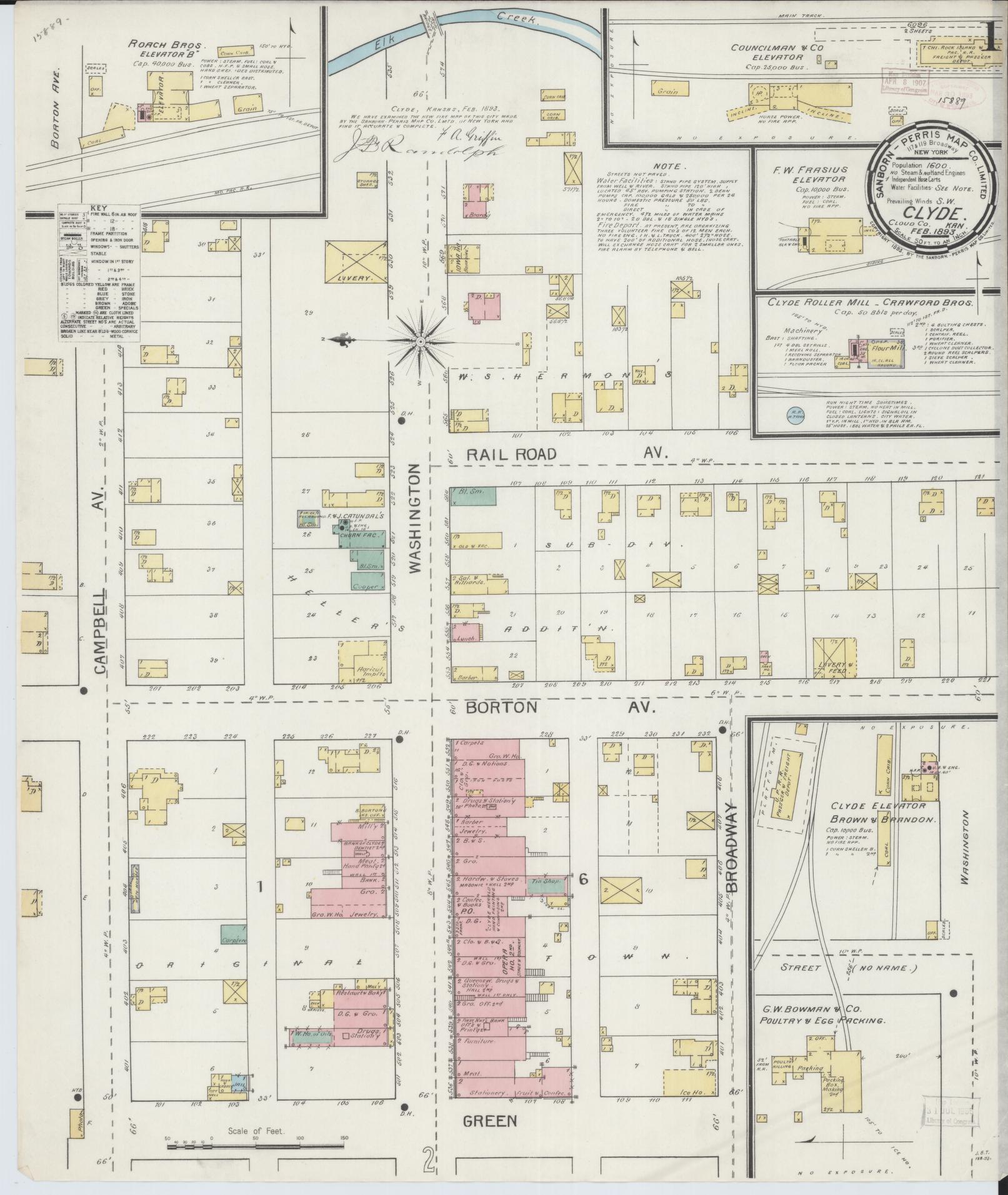 Sanborn Fire Insurance Map from Clyde, Cloud County, Kansas. (1893) – Historic Sanborn Fire Insurance Map Print
