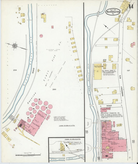 Sanborn Fire Insurance Map from New Brighton, Beaver County, Pennsylvania (1918), Sheet #0014 - Historic Sanborn Fire Insurance Map Print, vintage old map wall art, antique decor, genealogy gift, Pennsylvania Pennsylvania map