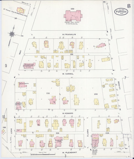 Sanborn Fire Insurance Map from Portage, Columbia County, Wisconsin (1910), Sheet #0008 - Historic Sanborn Fire Insurance Map Print, vintage old map wall art, antique decor, genealogy gift, Wisconsin Wisconsin map