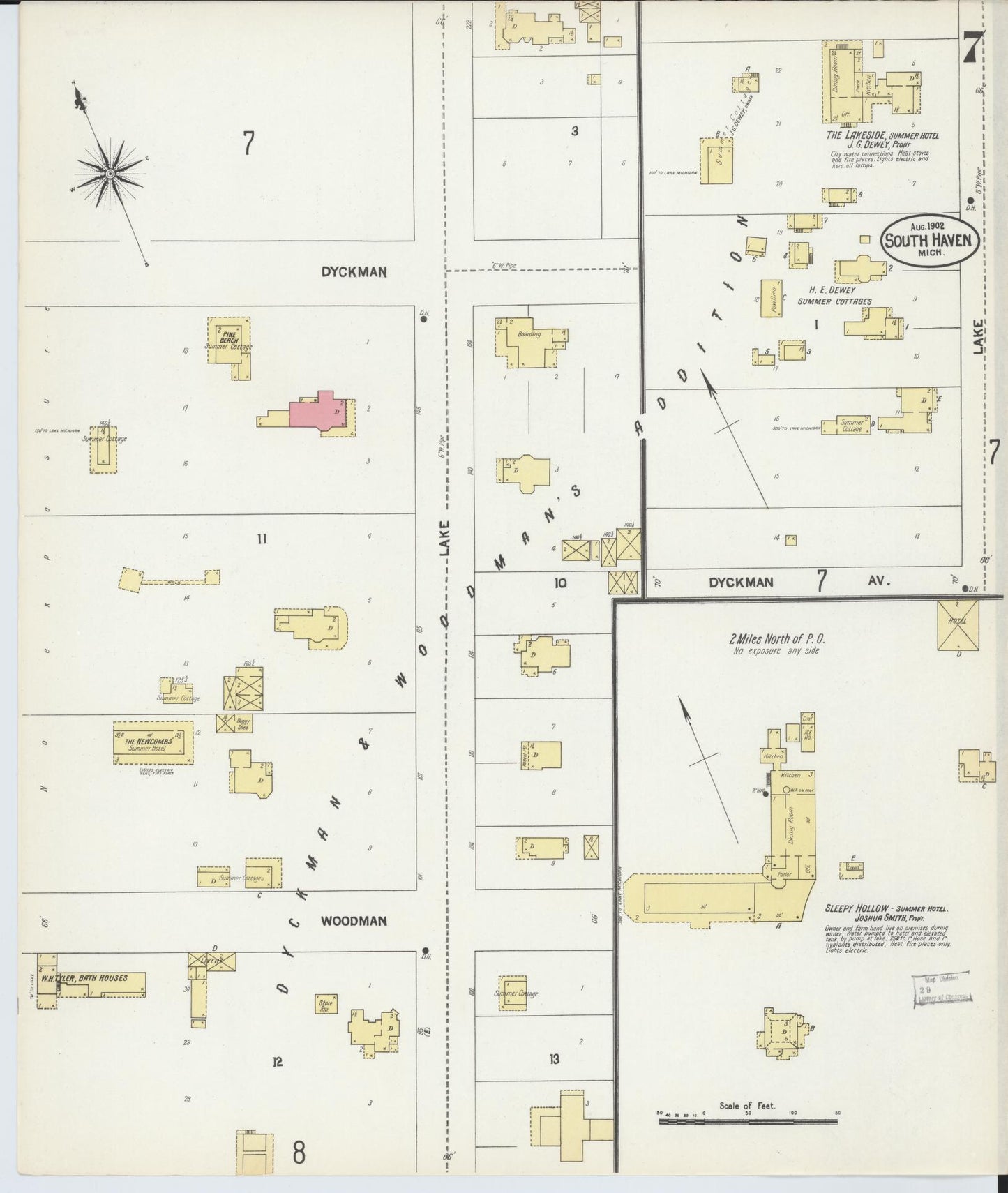 Sanborn Fire Insurance Map from South Haven, Van Buren County, Michigan (1902), Sheet #0007 - Complete Map Set gallery image, historic Sanborn map, vintage wall art, Michigan Michigan