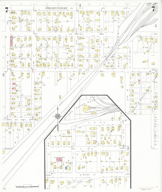 Sanborn Fire Insurance Map from Albia, Monroe County, Iowa (1933), Sheet #0007 - Historic Sanborn Fire Insurance Map Print, vintage old map wall art