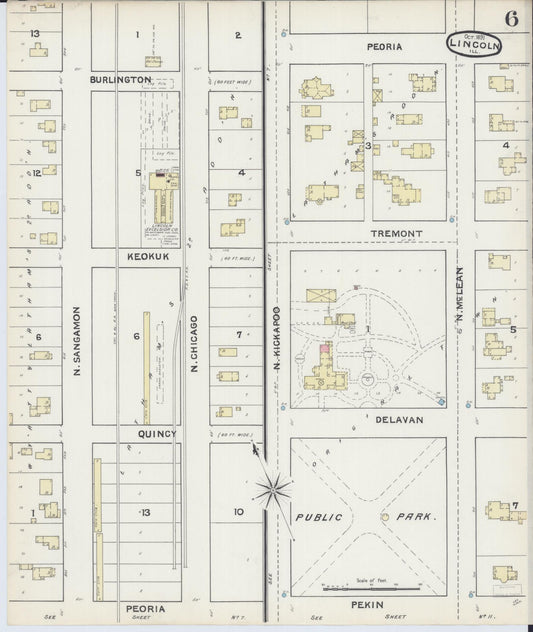 Sanborn Fire Insurance Map from Lincoln, Logan County, Illinois (1891), Sheet #0006 - Historic Sanborn Fire Insurance Map Print, vintage old map wall art, antique decor, genealogy gift, Illinois Illinois map