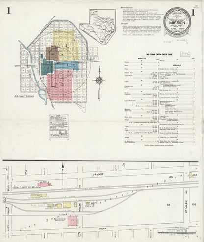 Sanborn Fire Insurance Map from Mission, Hidalgo County, Texas (1925), Sheet #0001 - Complete Map Set gallery image, historic Sanborn map, vintage wall art, Texas Texas