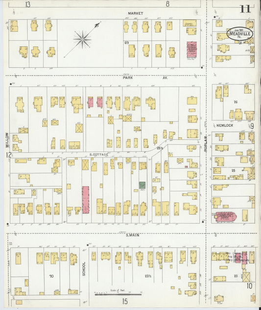 Sanborn Fire Insurance Map from Meadville, Crawford County, Pennsylvania (1901), Sheet #0011 - Historic Sanborn Fire Insurance Map Print, vintage old map wall art, antique decor, genealogy gift, Pennsylvania Pennsylvania map